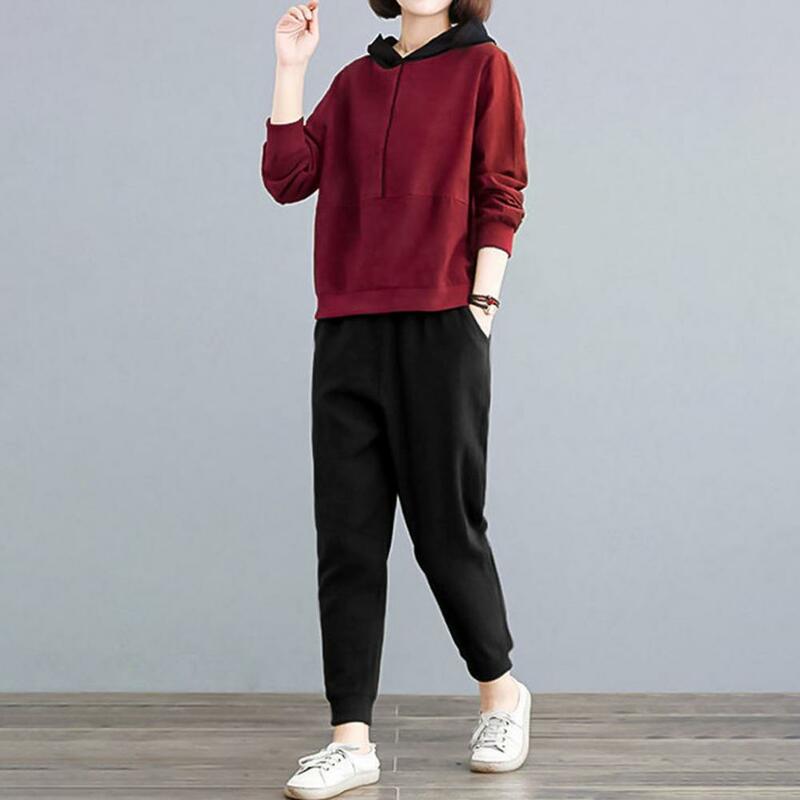 Long-sleeved Top Trousers Set Women's Cozy Hoodie Pants Set with Zipper Long Sleeve Elastic Waist Soft Warm for Fall for Comfort