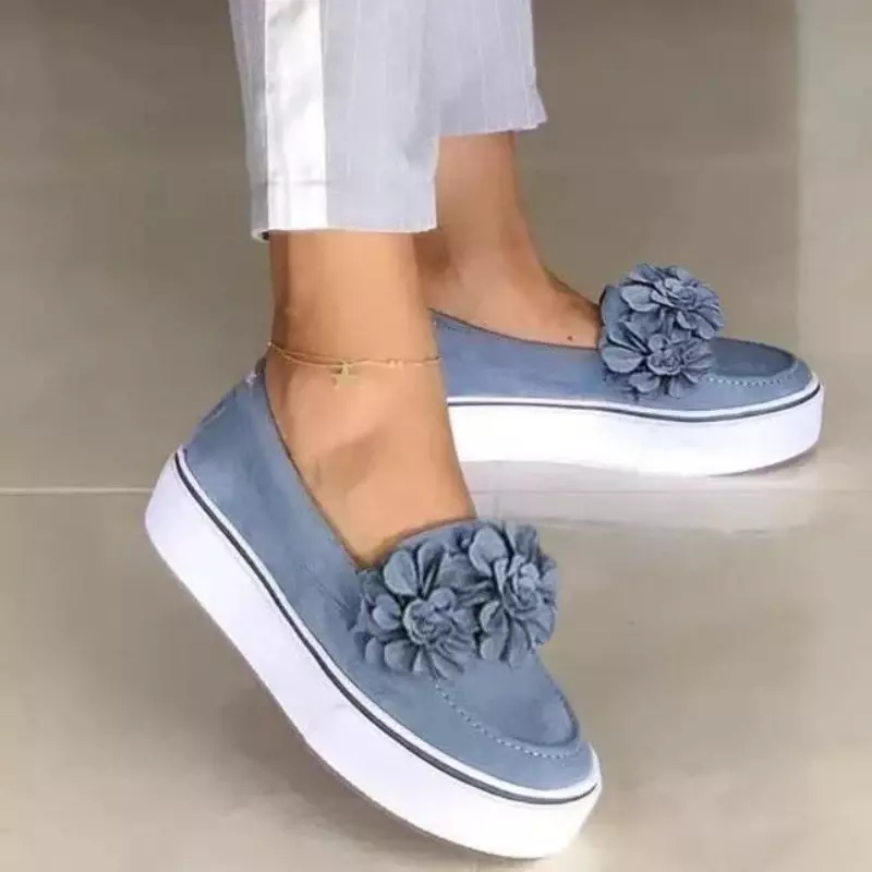 Zapatos planos con flores para mujer, zapatillas informales cómodas y sin cordones, talla grande, a la moda, novedad de 2024