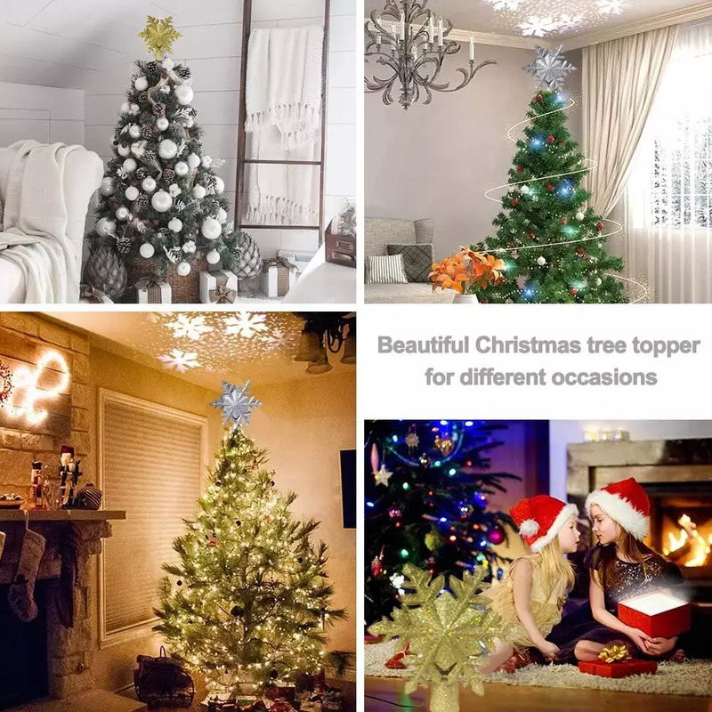 Christmas Tree Toppers With LED Rotating Projector Lights 2.4m Plug Wire LED Night Light For Holiday Decoration