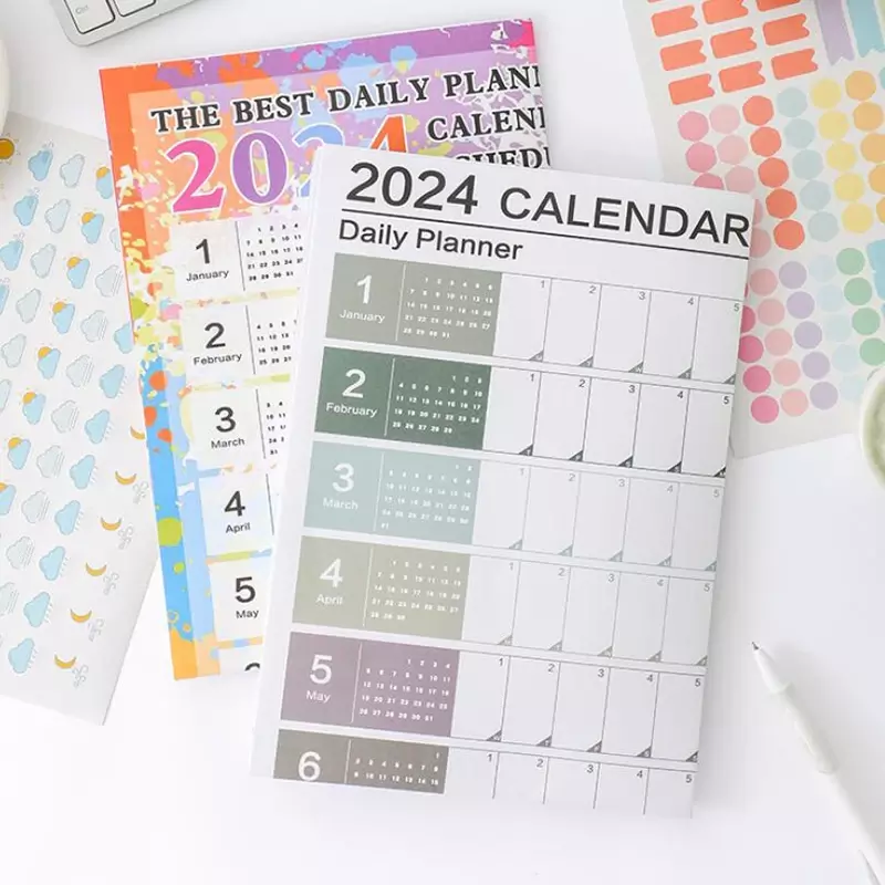 Kalender 2024 lembar rencana dengan 2 lembar stiker dinding menggantung kalender harian untuk melakukan daftar tahunan perencana Agenda Organizer kantor