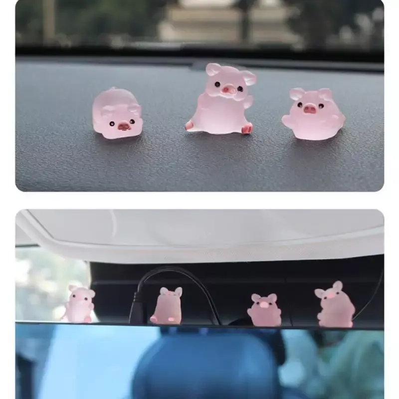 Mini Resina Pig Car Dashboard Brinquedos Figuras Luminosas Dos Desenhos Animados, Decoração De Jardim De Casa, Enfeites De Pintainho, Presentes Bonitos, 1Pc