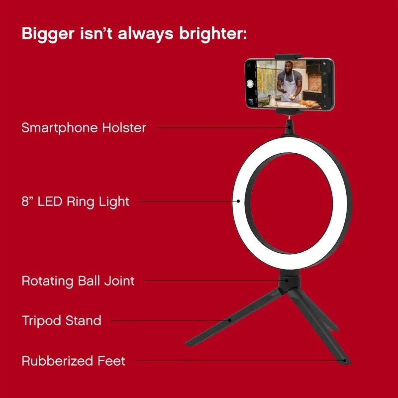 On Air 8 "luce ad anello portatile a LED con supporto da tavolo e supporto per telefono