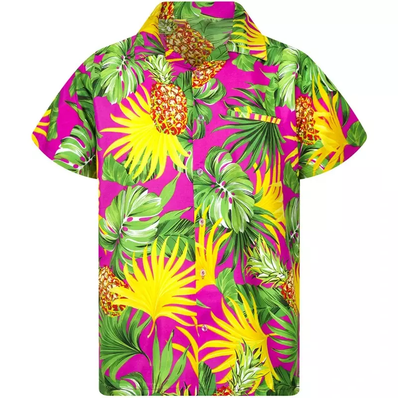 Camicia da uomo stampata con risvolto estivo a maniche corte hawaiano semplice nuovo stile vacanza quotidiana traspirante casual e confortevole