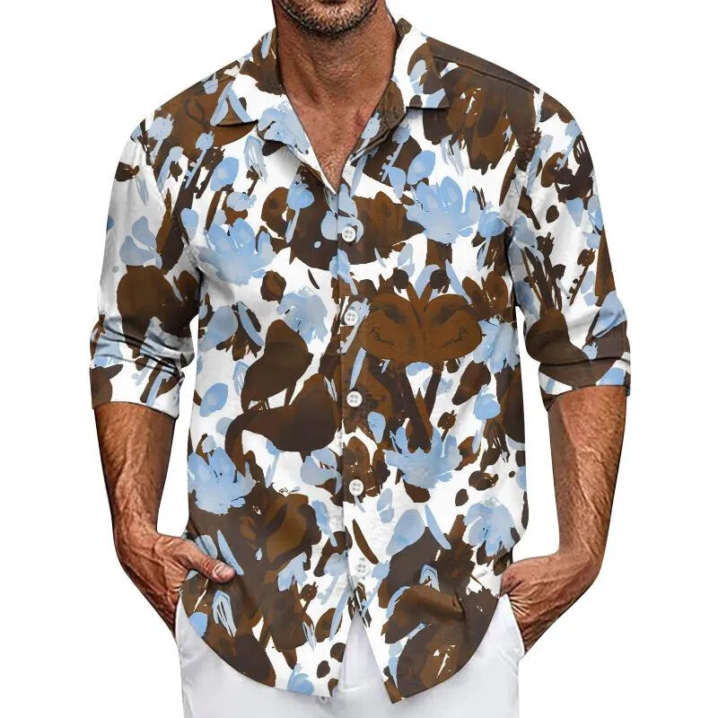 Camisa casual solta estampada masculina, cardigã de manga comprida, padrão engraçado para a praia, top temperado de alta qualidade, verão, nova, 2022