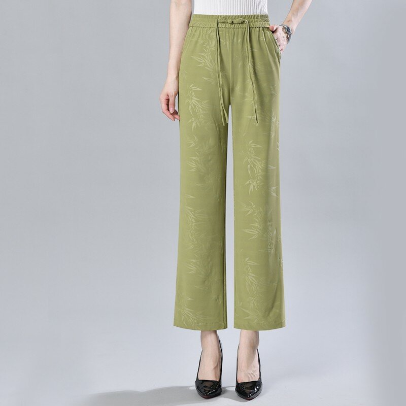 Pantaloni a fiori pantaloni freschi con lacci pantaloni Y2k in stile coreano nuovi pantaloni dritti in raso donna estate sottile seta di ghiaccio