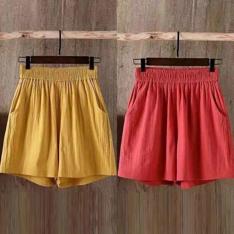 Frauen Sommer Casual Shorts Neuankömmling 2024 Vintage-Stil einfarbig All-Match lose bequeme weibliche kurze Hosen