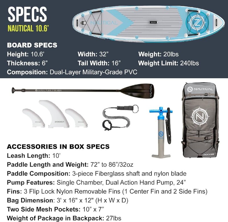 Náutico inflável Stand Up Paddle Board, soberba manobrabilidade, 10 "Long 32" Wide 6 "espessura SUP, saco Premium