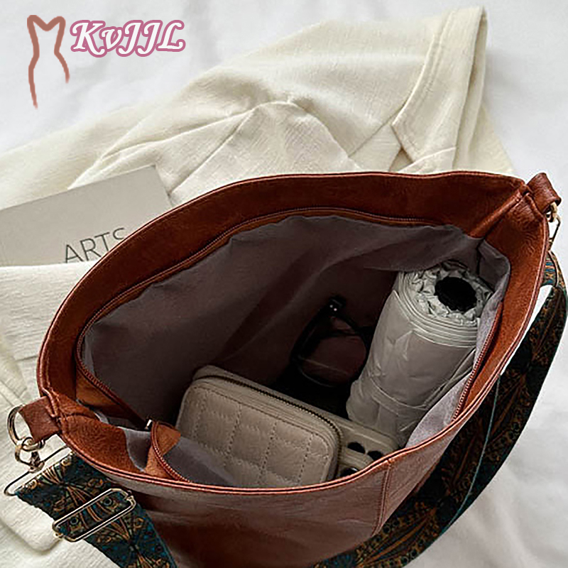 Сумка через плечо с широким геометрическим ремешком, вместительные сумки через плечо для женщин, женская сумка из искусственной кожи в стиле ретро для покупок и путешествий