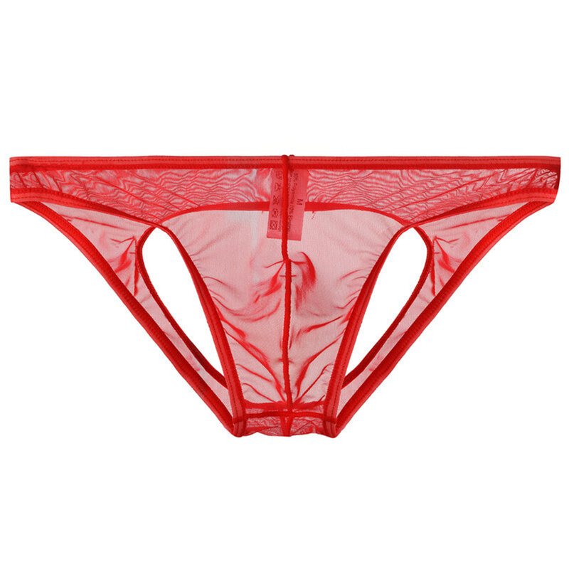 Men Ultra-Thin Transparent Sheer Briefs Quickly Drying Underwear Open Crotch Thong Breathable Panties Low Rise Elasticity Panty