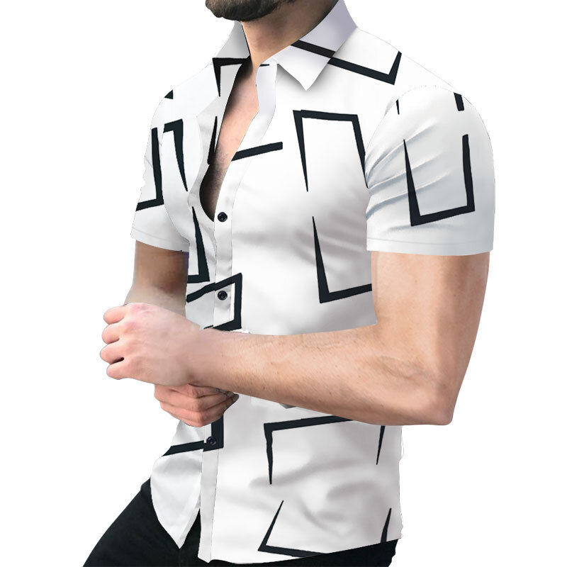 2022 New Summer Print Shirts Men Fashion Turn-down Collar Buttoned Shirt Casual Short Sleeve Cardigan Streetwea
