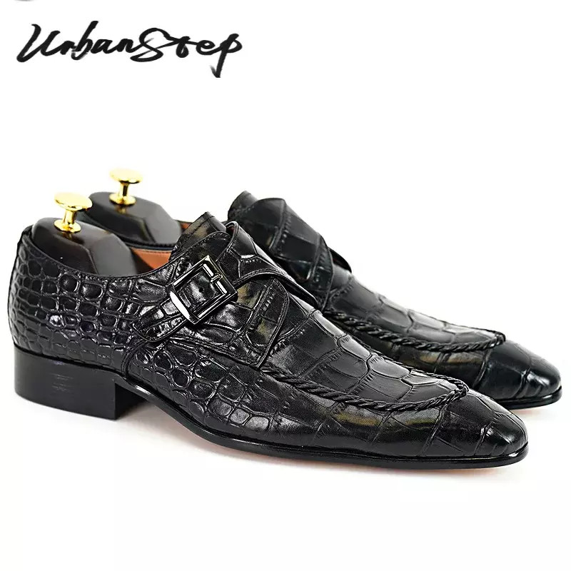 Mens Fashion Genuine Cow Leather Oxford Shoes Luxury Monk Straps Shoes Formal Single Buckle Business Wedding Shoes  for Men
