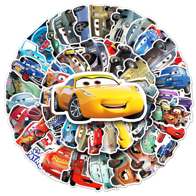Disney-Cute Cartoon Cars Adesivos, Lightning McQueen Adesivos, decalque à prova d'água, apto para skate, motocicleta, laptop, brinquedo infantil, 10 pcs, 30 pcs, 50pcs