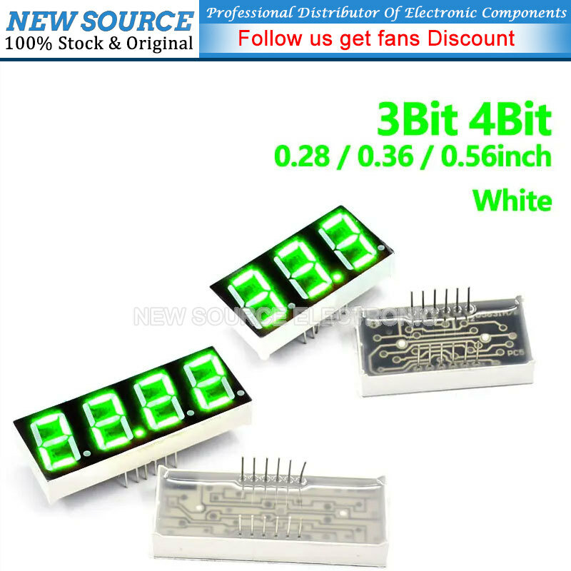 5pcs Green LED Digits Display 0.28inch 0.36inch 0.56inch 3bit 4Bit Cathode Anode 7-Segment Display Tube Light LED digital tube
