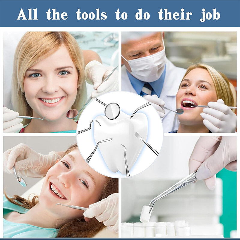 Стоматологические чистящие инструменты из нержавеющей стали, стоматологическое зеркало, двойной зонд, серп/мотыга, очиститель зубов, стоматологические инструменты, товары, набор для ухода за полостью рта