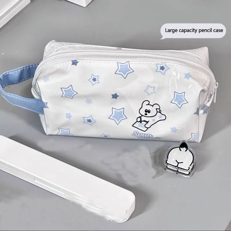 Star Puppy Print Zipper Pencil Bag Multi-function Portable Cosmetic Pouch Large-capacity Simple Storage Bag