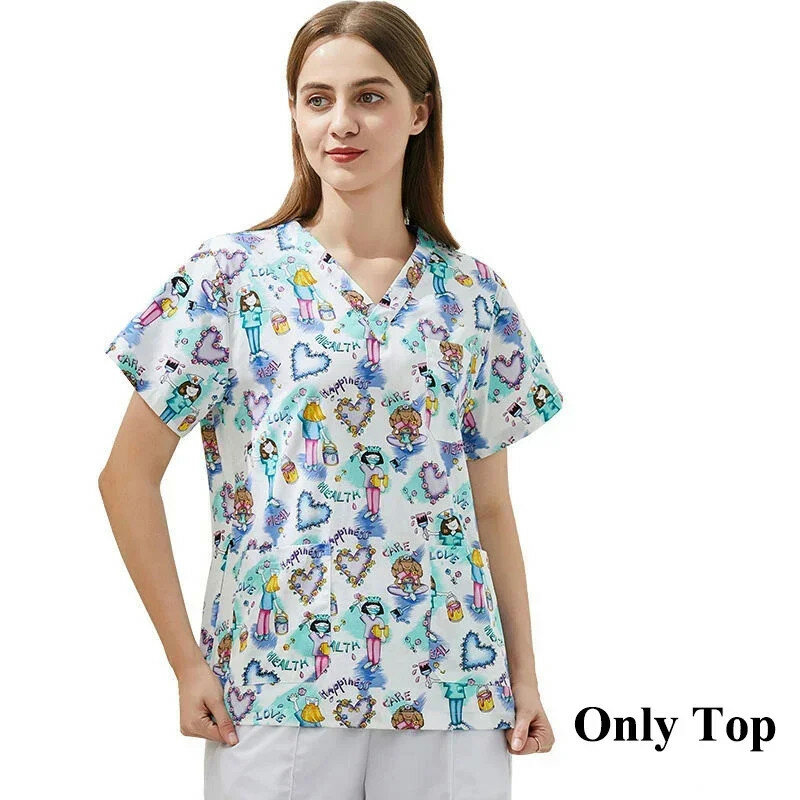 Высококачественные топы с принтом для медсестер, футболки с коротким рукавом, униформа для женщин, рабочая одежда для медсестер