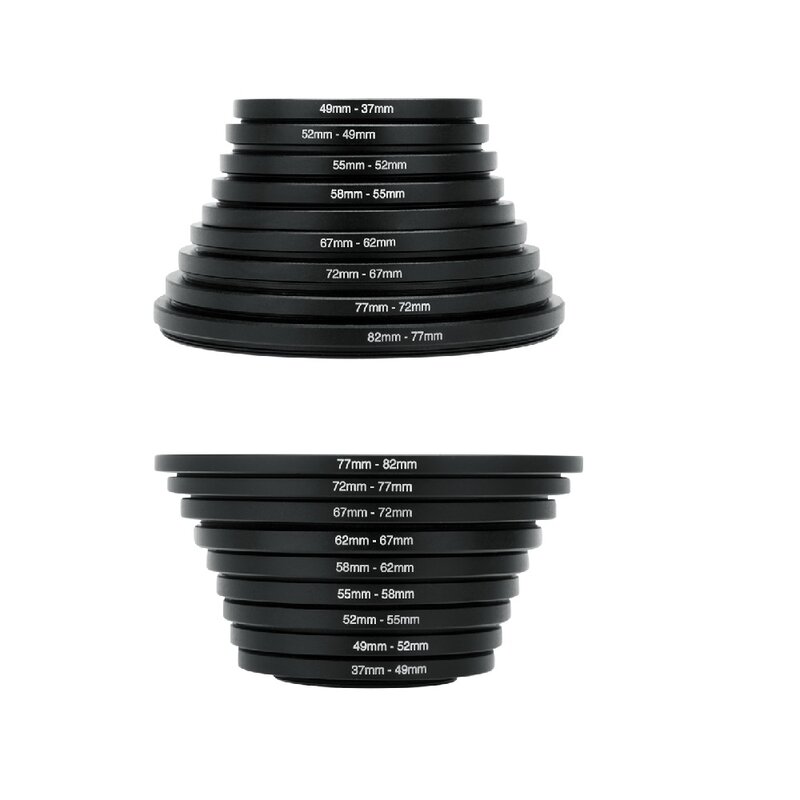 9pcs 18pcs Camera Lens Filter Step Up/Down Adapter Ring Set 37-82mm 82-37mm for All DSLR Camera Lens Mount Set Kit