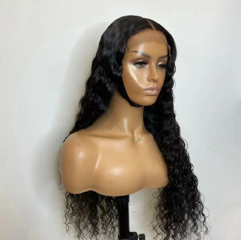 180 Density Natural Long Soft 26Inch Black Kinky Curly Deep Lace Front Wig For Women BabyHair Glueless Preplucked Heat Resistant