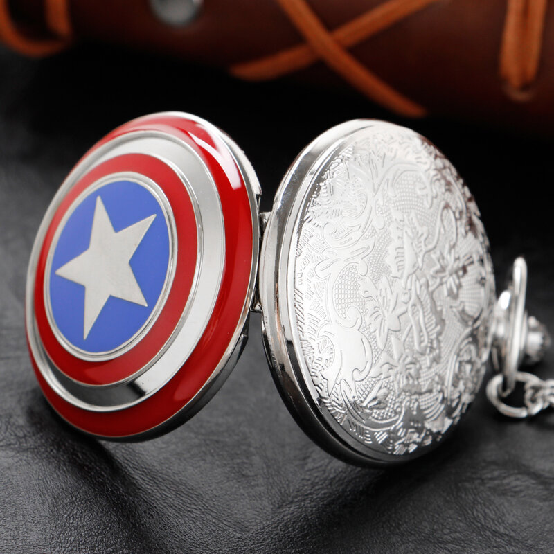 Серебряные популярные карманные часы Captain Shield, модные мужские и женские ожерелья, цепочка, винтажный брелок, подвеска в стиле стимпанк Cf1032