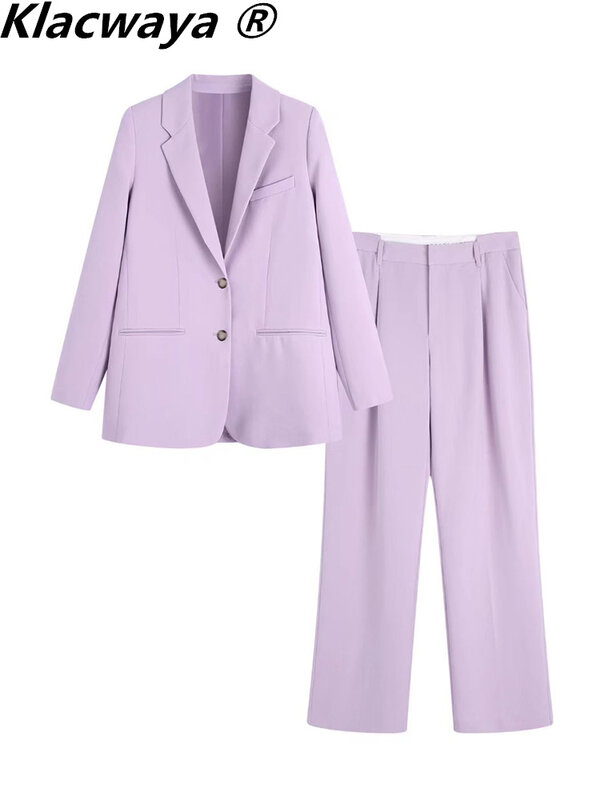 Klacwaya ternos femininos conjuntos de escritório blazer conjunto mulher 2 peças casuais calças cintura alta terno feminino