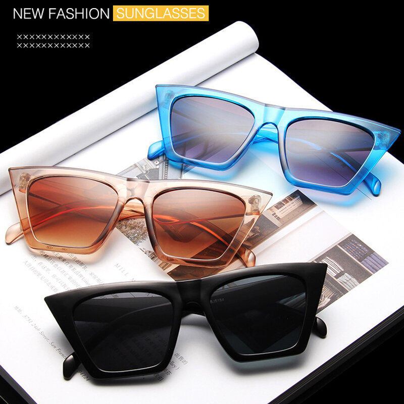 Óculos de sol gradiente quadrado para mulheres, óculos femininos, olho de gato, motorista de viagem, designer, preto, moda, 2023