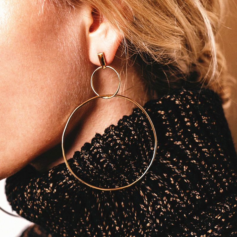 LATS-Boucles d'oreilles pendantes coréennes pour femmes, boucle d'oreille géométrique ronde, boucle d'oreille coeur en or, bijoux de mariage tendance, nouvelle mode, 2021