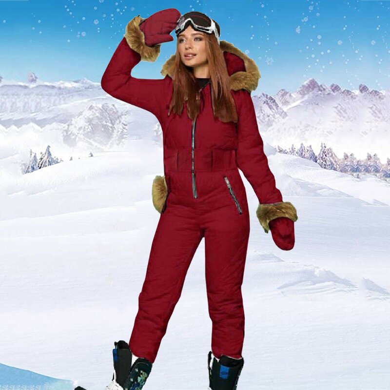 여성용 후드 점프수트 파카 코튼 패딩 따뜻한 띠 스키 세트 스트레이트 지퍼 원피스 캐주얼 운동복, 겨울 패션 신상
