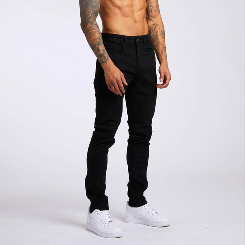 Nowe męskie jeansy Trend czarne szczupłe wysokiej talii spodnie dżinsowe męskie cztery pory roku pełnej długości solidne szczupłe spodnie do fitnessu męskie dżinsy w rozmiarze Skinny