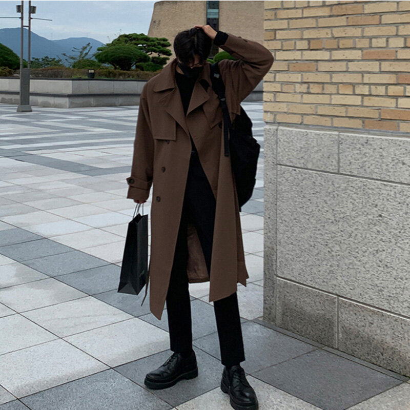 Trencz nowy wiosenny koreański męski płaszcz męski długa wiatrówka Streetwear męski płaszcz odzież wierzchnia odzież męska