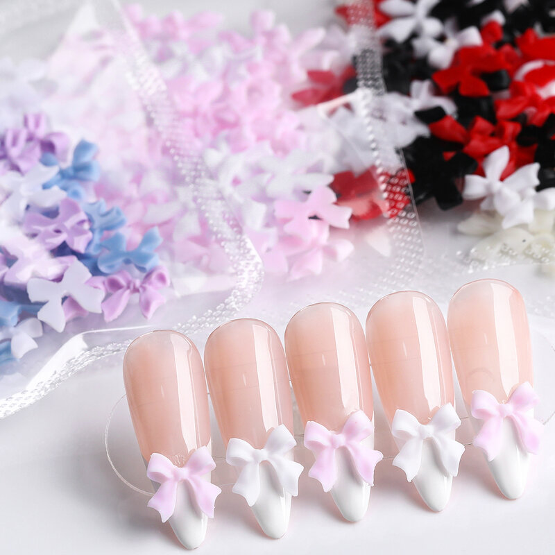 50 buah Kawaii ikatan simpul 3D Lucu Pink Putih seni kuku dekorasi jimat kuku aksesoris manikur DIY Mini ikatan simpul perlengkapan desain