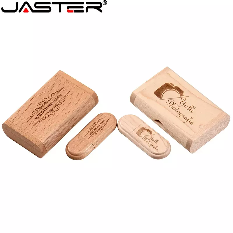 JASTER 10PCS/LOT Wooden USB Flash Drives 128GB Free Custom Logo Pen Drive Maple Wood Memory Stick 64GB 32GB Creative Gift U Disk