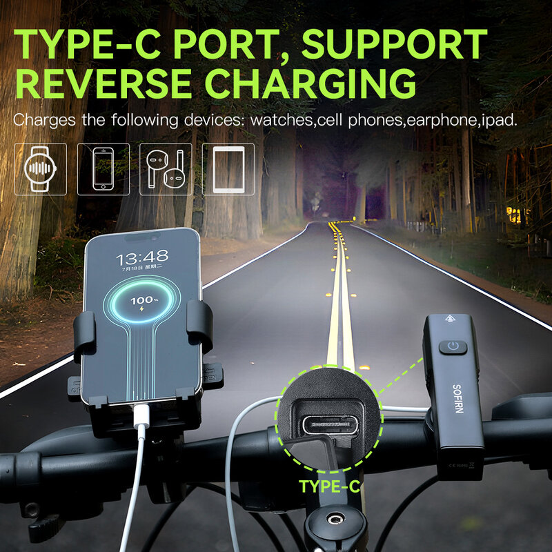 Sofirn-Lampe de vélo BS01, étanche IP65, 2000LM, batterie 5000mAh, lampe de poche, charge USB, réglage de la luminosité, lumière VTT