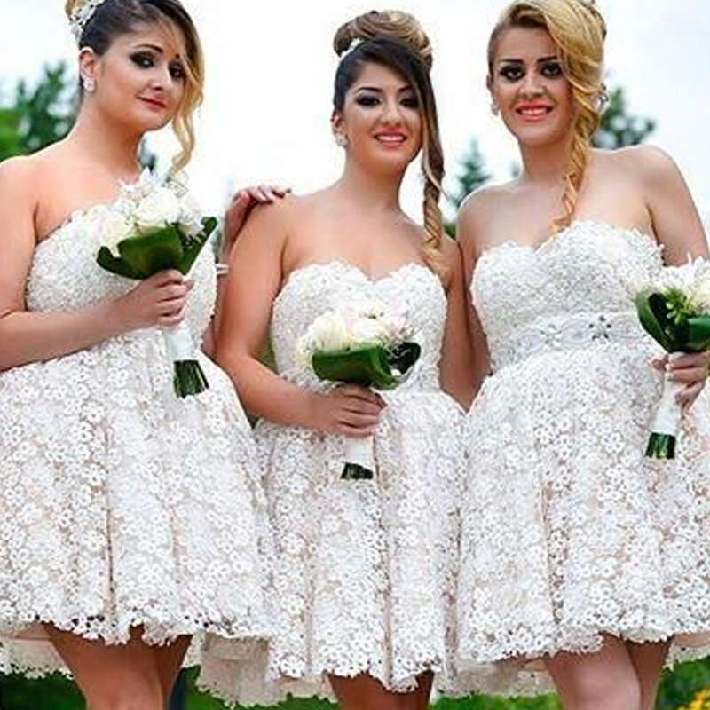 Fashion Lace Mini Bridesmaid Dresses Sexy Sleeveless Sweetheart Neck Wedding Party Gown Off-Shoulder Maid Of Honor Dress