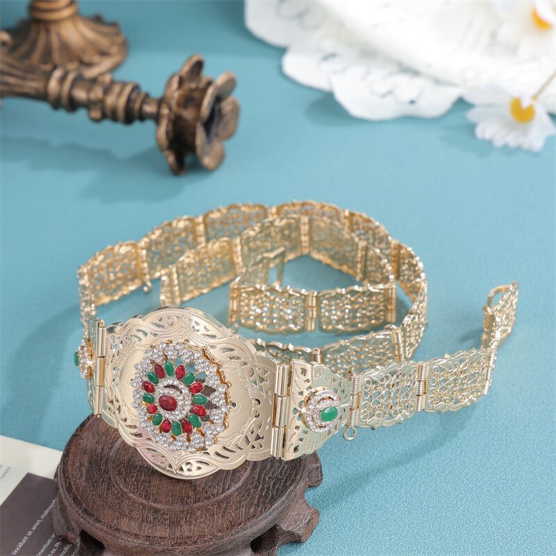 Cadena de cintura de caftán de longitud ajustable para mujer, cinturón de cristal elegante, joyería de novia árabe, Neovisson, marroquí, Color dorado