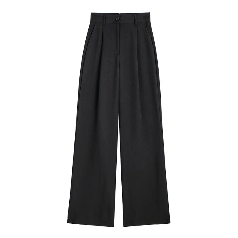 Spring New Women's Clothing Retro Front Pleated High Waisted Pants Casual Pants