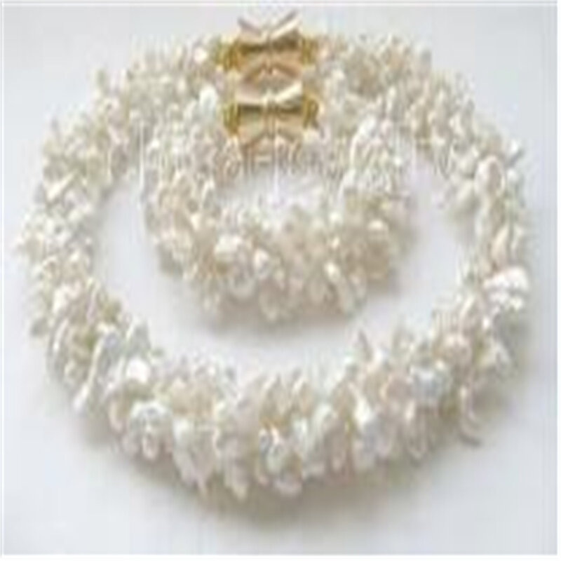 Collar y pulsera de perlas de agua dulce de 18 y 8 pulgadas, 5 filas, 8mm, blanco, barroco, keshi, reborn