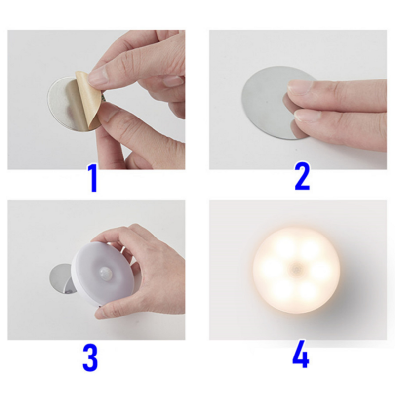 Sensor de Movimento Luz Noturna LED com Interruptor, Lâmpada de Quarto, USB Recarregável, Economia de Energia, Automático, Parede, Indução Corporal