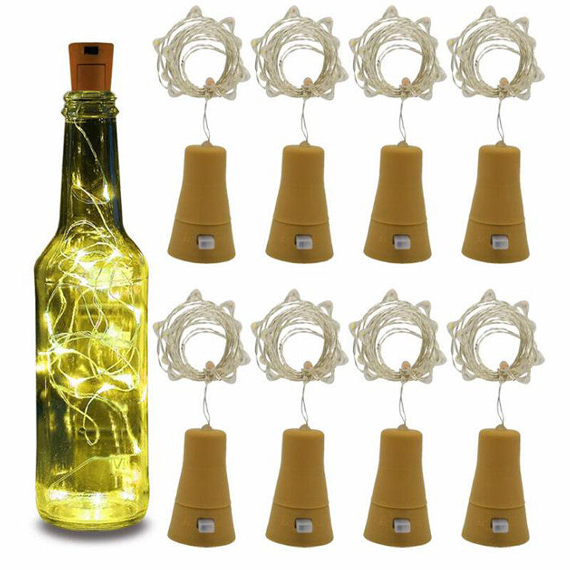Luces solares para botella de vino, cadena de luces LED impermeables con forma de corcho de cobre, luciérnaga para decoración del hogar DIY, 1 unidad