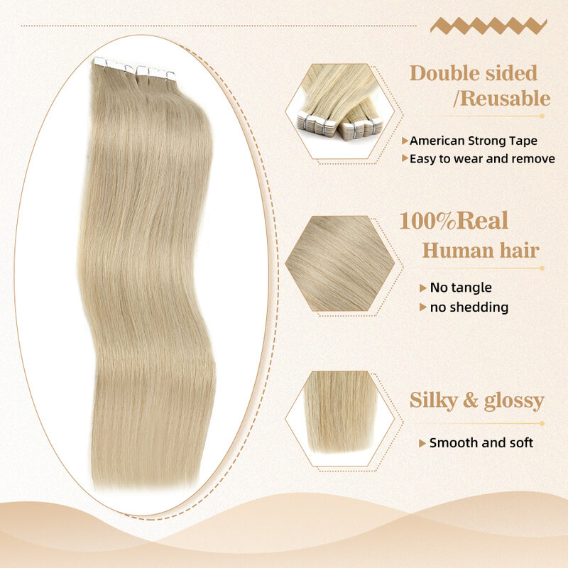 Neitsi Real Tape Ins Hair Extensions Natuurlijke Kleefstof Menselijk Haar Steil 12 "-24" Blonde Ombre Machine Remy Naadloze Huid Inslag