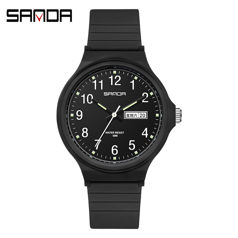 SANDA 6060 Students Quartz Watches Outdoor Sports New Design Soft TPU Strap Water Resistant Analog Wrist Watch for Boy and Girf