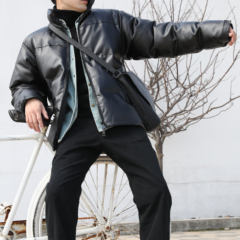 Мужское пальто с хлопковой подкладкой, зимнее пальто с воротником-стойкой, утепленное короткое пуховое пальто, модный Свободный пуховик в Корейском стиле