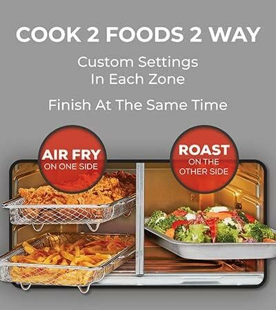 Dual Zone 360 Graus Air Fryer Forno Combinação, portas francesas, cozinhar dois alimentos, duas maneiras diferentes ao mesmo tempo