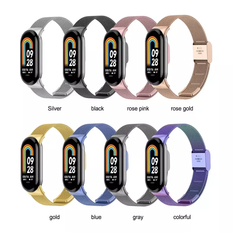 Metalen Mesh Roestvrijstalen Band Voor Xiaomi Mi Band 8 Smart Armband Vervangende Horlogeband Miband 8 Smartwatch