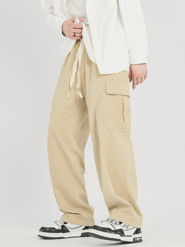 Pantalones Cargo rectos para hombre, ropa de trabajo con múltiples bolsillos, pantalón de chándal de pierna ancha, informal, de algodón, primavera y verano