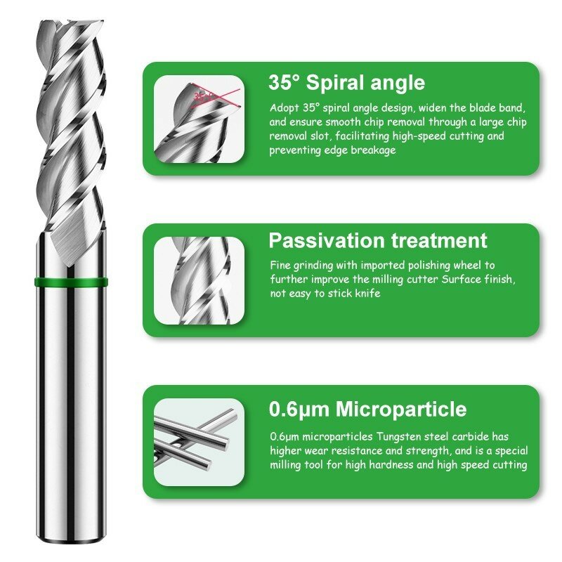 AZZKOR TGH-HRC50 3-Flute Tungsten Steel Carbide Woodworking Flat End Mill For CNC Mechanical Aluminum Milling Cutter Tool 1-20mm