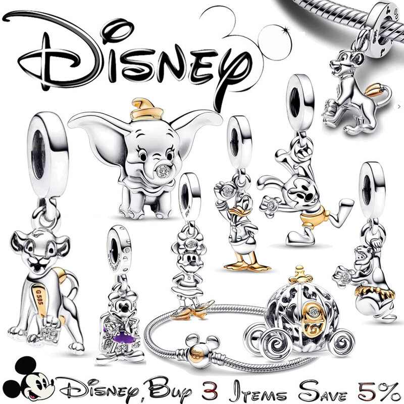 Disney 100 Verjaardag Mickey Minnie Dumbo 100% 925 Sterling Zilveren Charme Kralen Bengelen Charme Fit Originele Pandora Armband