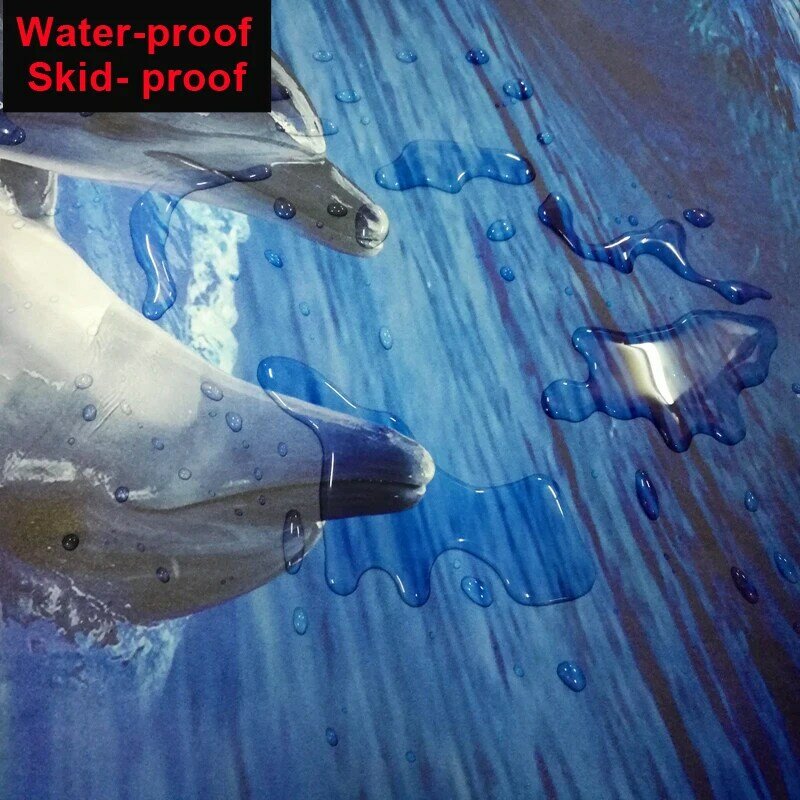 Custom Self-Adhesive Floor ภาพจิตรกรรมฝาผนังวอลล์เปเปอร์3D น้ำทะเลคลื่นพื้นสติกเกอร์ห้องน้ำสวมใส่ลื่นกันน้ำเอกสาร