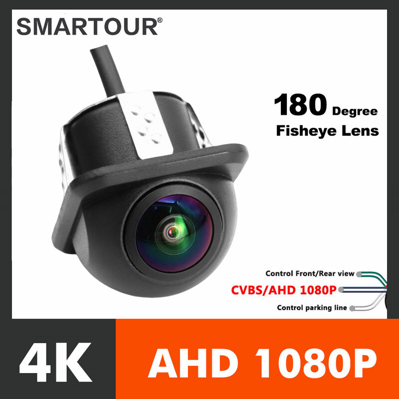 Smartour-車のリアビューのリアビューカメラ,180 ° 魚眼レンズ,フルHDナイトビジョン,4k,1080p