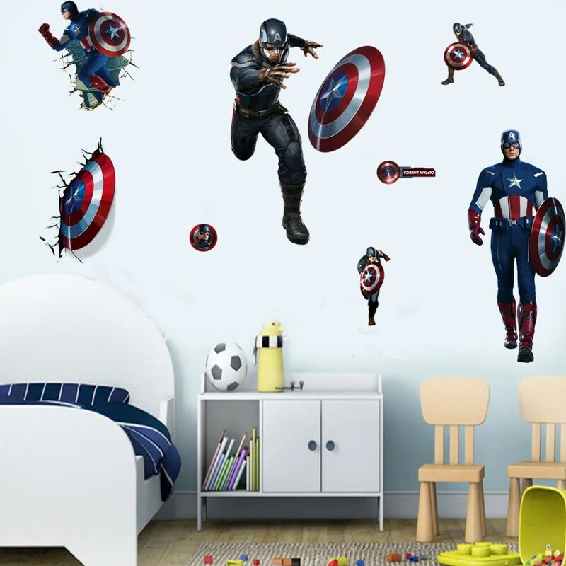 Spiderman Super Captain America Hulk Heroes naklejki ścienne dla dzieci pokój sypialnia wystrój domu pcv film animowany dekoracyjne naklejki ścienne
