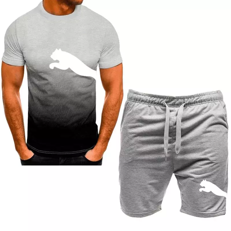 Мужская модная спортивная одежда, футболки с коротким рукавом и шорты, быстросохнущие, 2 предмета, лето, новинка 2024